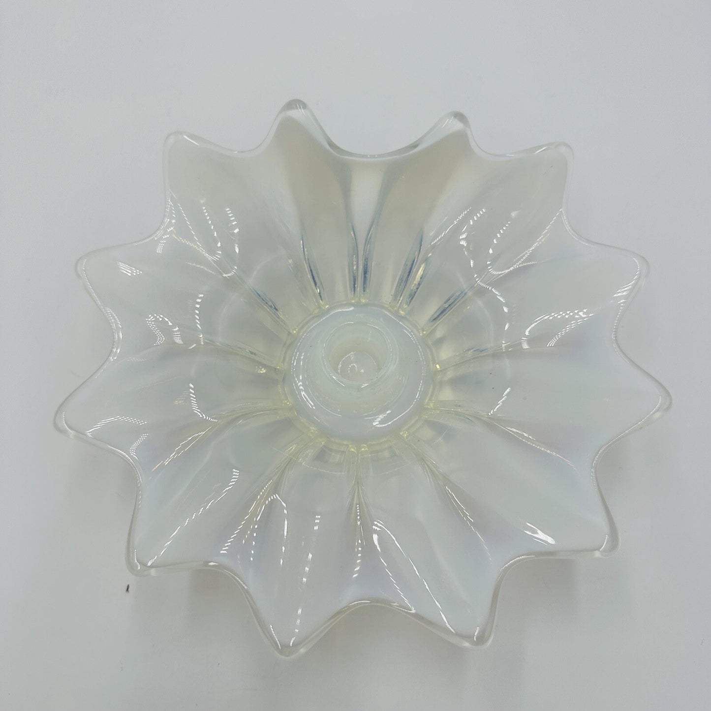 Fostoria Heirloom Glass Opalescent Taper Candle Holder Fold Over Ddge White