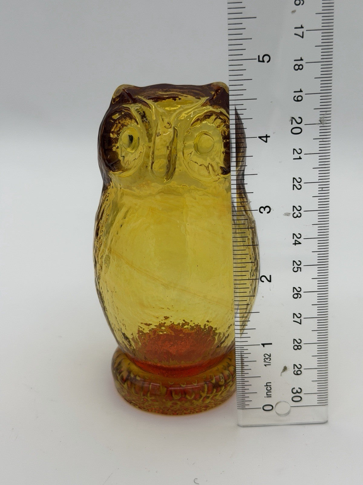 Pilgrim Art Glass Amberina/amber Owl Figurine Vintage 5”H Hand Blown Glass
