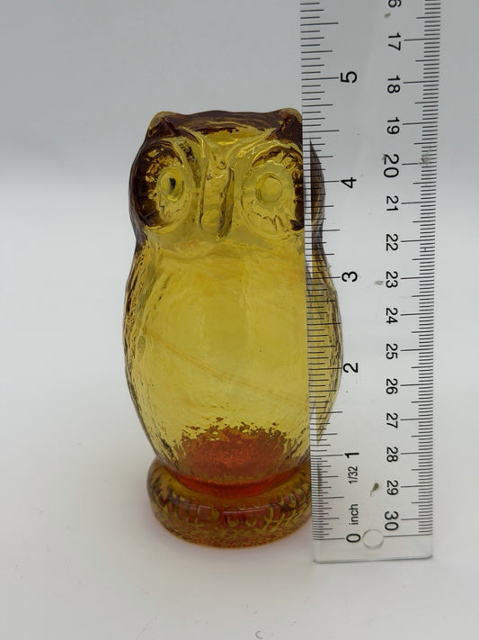 Pilgrim Art Glass Amberina/amber Owl Figurine Vintage 5”H Hand Blown Glass