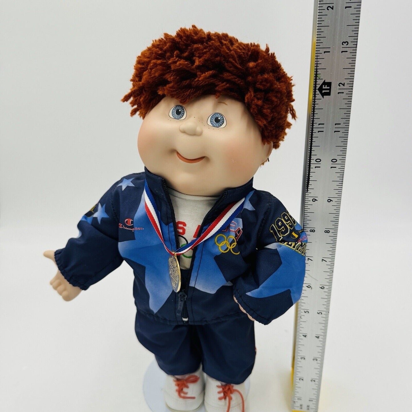 Cabbage Patch Porcelain Doll 13in tall Olympic Stand Danbury Mint Vintage 1996