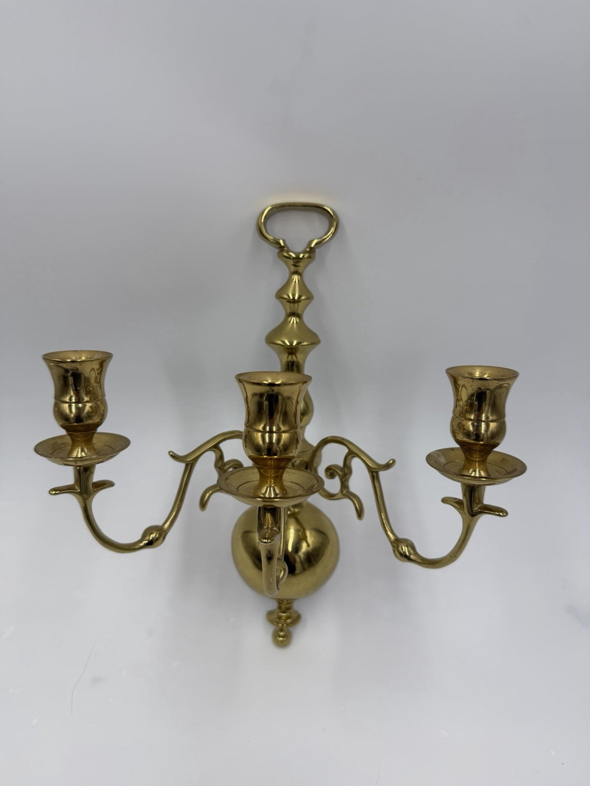 Hollywood Regency Solid Brass Wall Sconce | Triple Arm wall Candle Holder 12”x9”