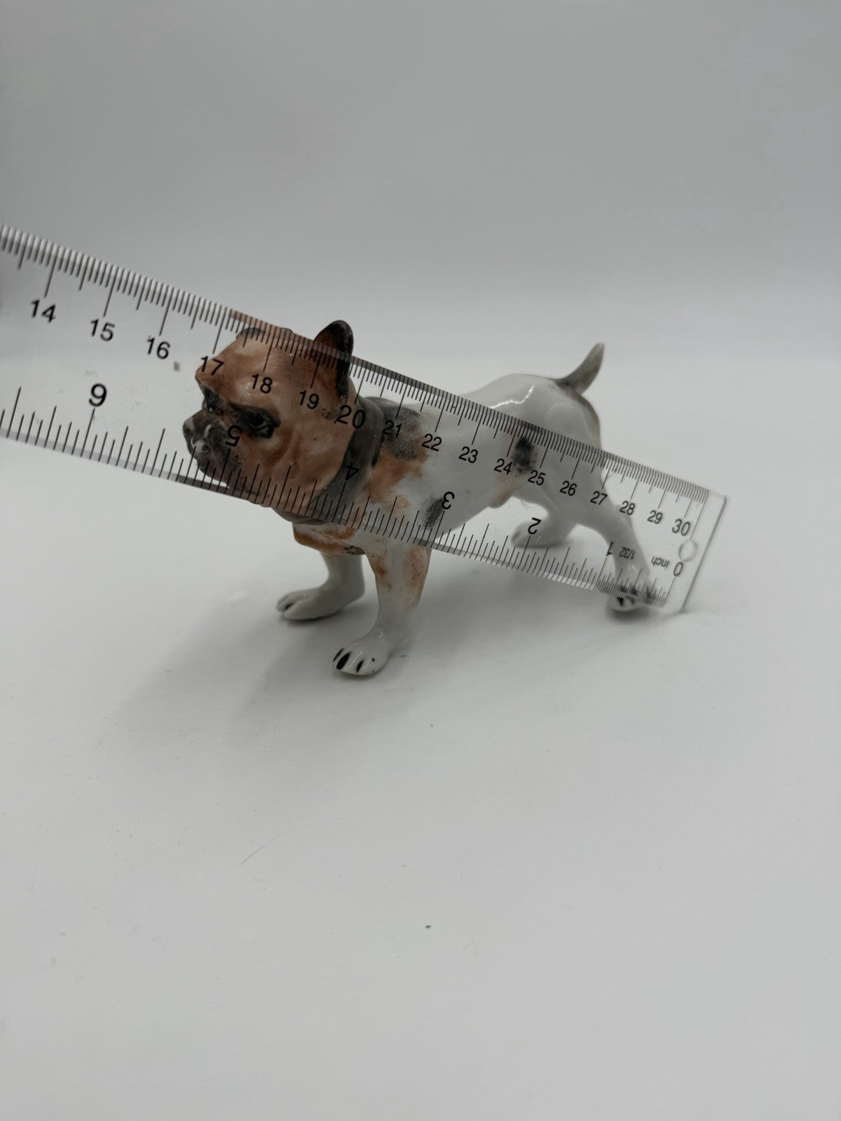 Vintage Porcelain Bulldog Hand Painted Figurine Small Glossy Japan 3”Hx5”L