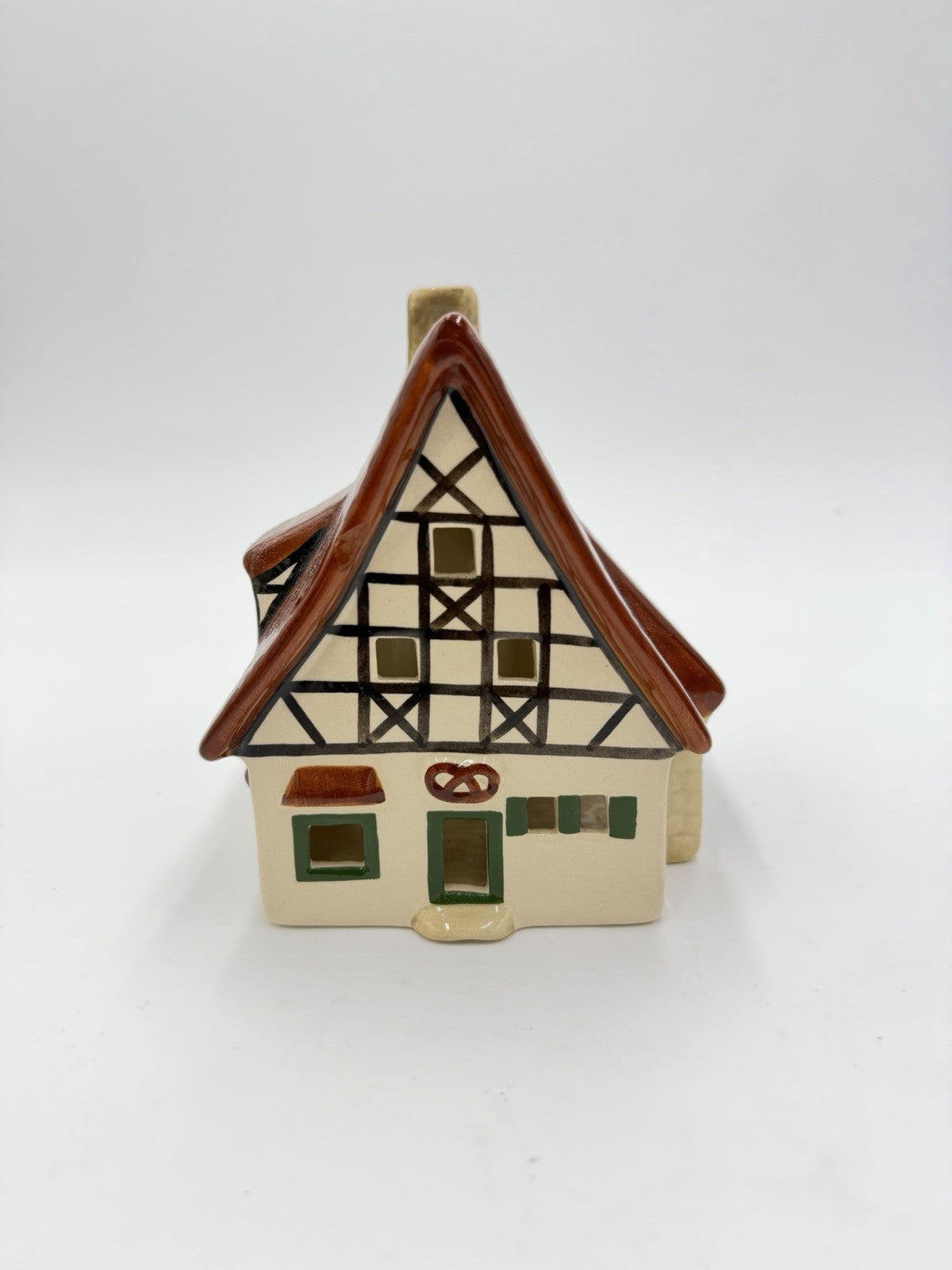 Ursula Leyk Lichthaus Ceramic 2010 house tudor Signed Tea Light Germany Vtg