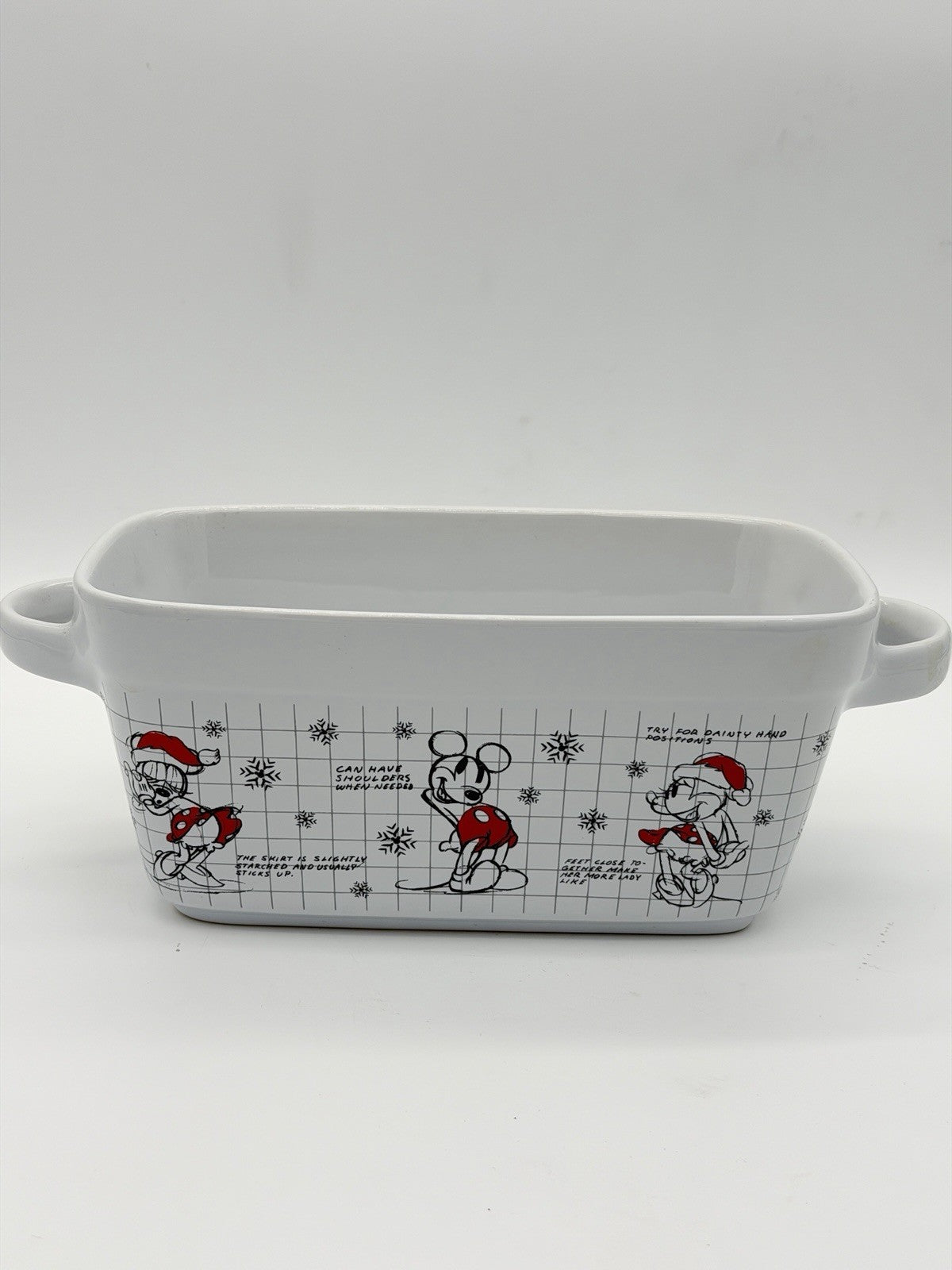 Disney Mickey Minnie Mouse Christmas Sketchbook Loaf Pan Bowl Porcelain