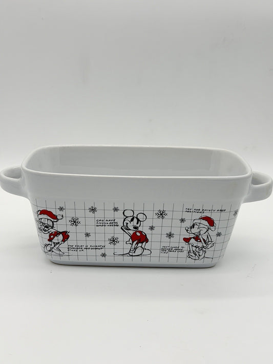 Disney Mickey Minnie Mouse Christmas Sketchbook Loaf Pan Bowl Porcelain