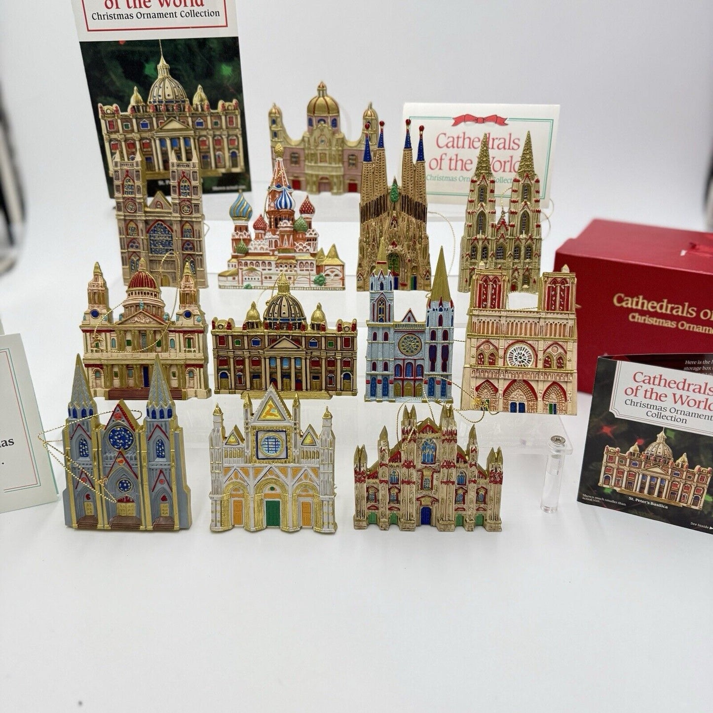 The Danbury Mint CATHEDRALS OF THE WORLD CHRISTMAS ORNAMENTS 12 Original Box COA