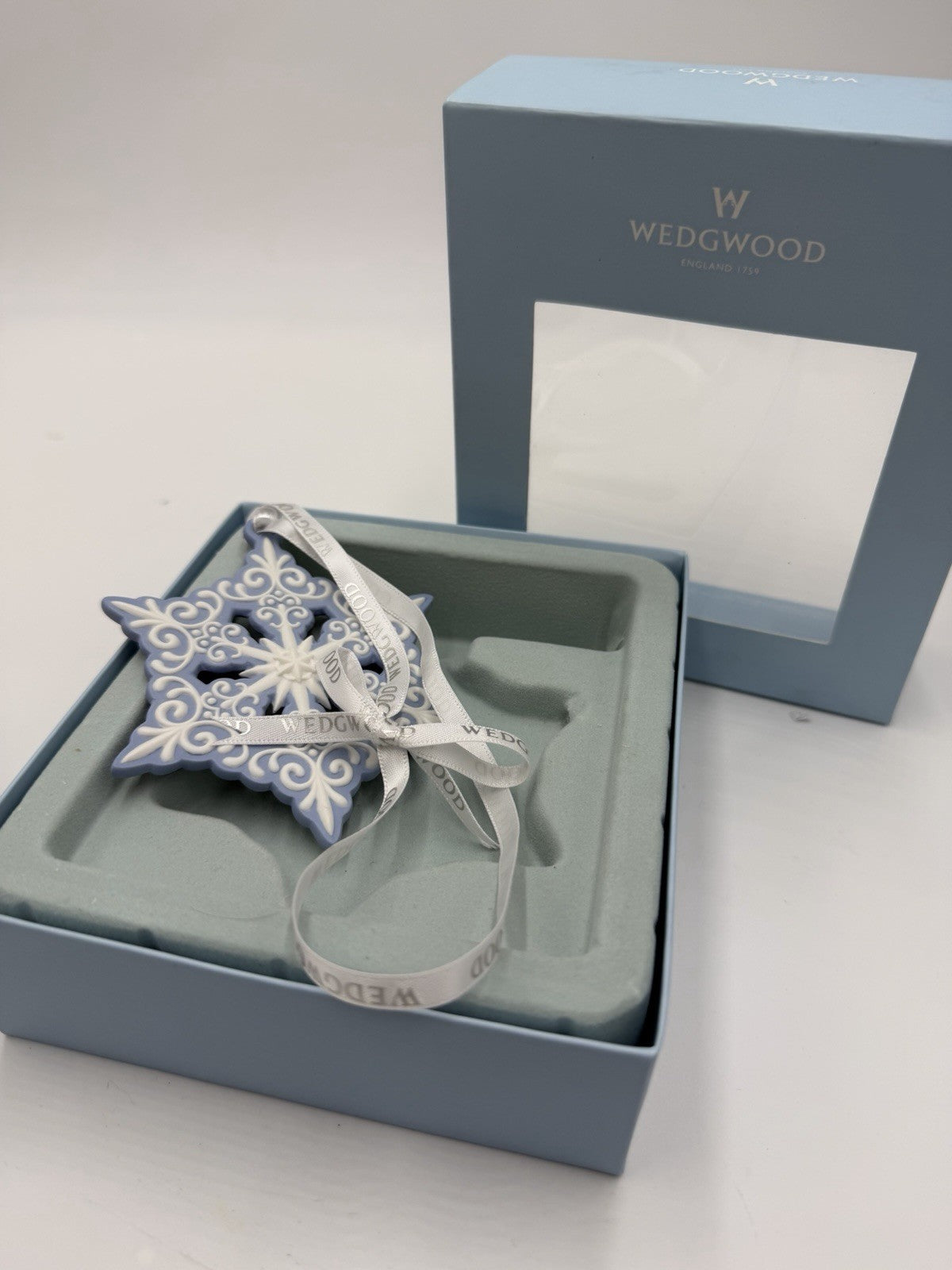 Wedgwood Jasperware White Blue Pierced Snowflake Christmas Ornament