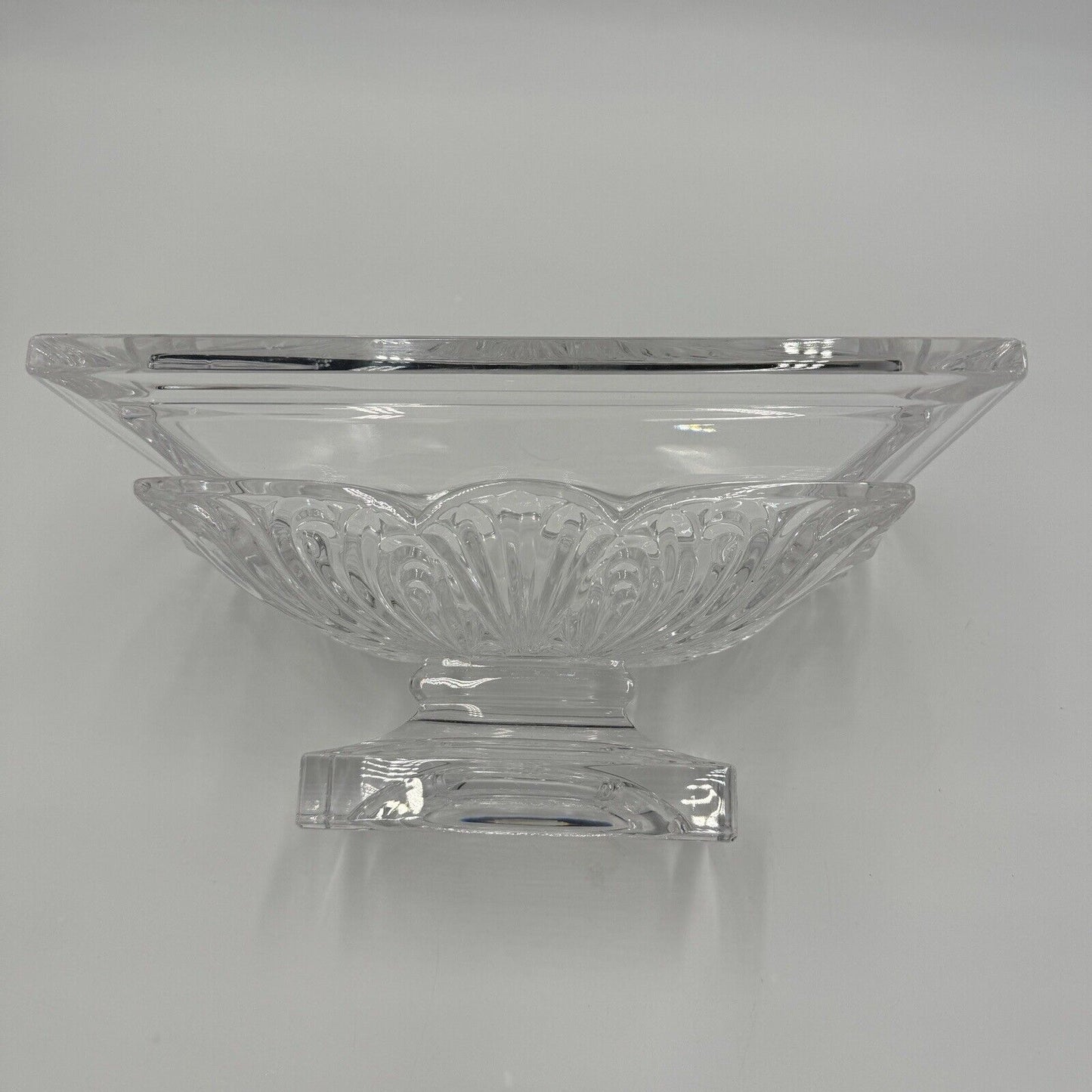 Bohemian Handcut Crystal Footed Jardiniere - Art Deco Acanthus Bowl Clear