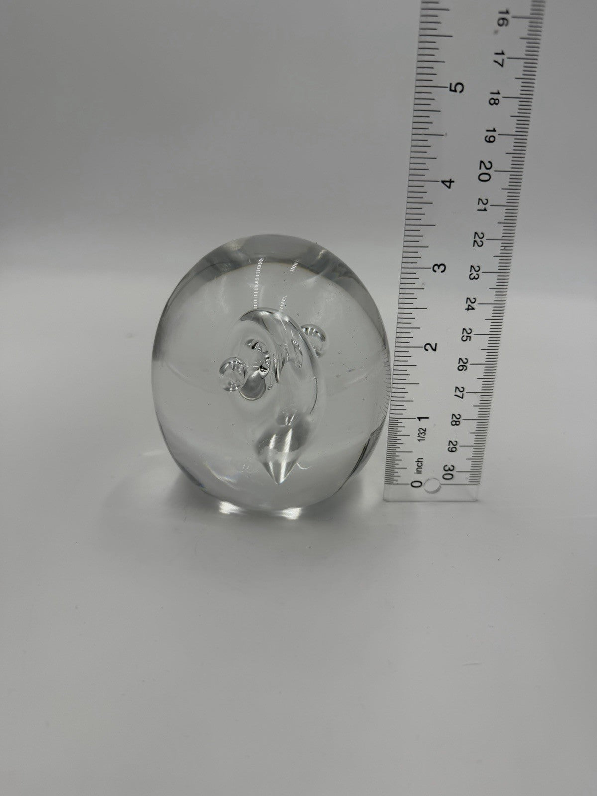 Vintage Åhus Ahus Sweden Art Glass Abstract 1993 Clear Paperweight 3.5”