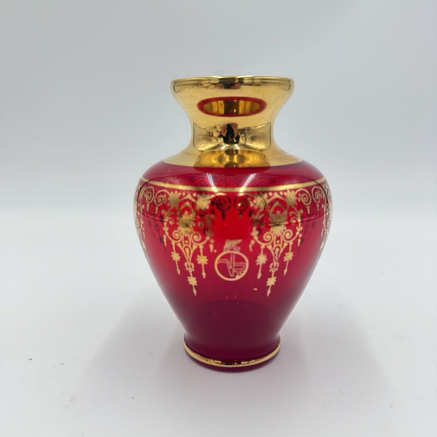 Vecchia Murano Ferro and Lazzarini Ruby Red Glass 22k Gold Leaf Vase Italy Glass