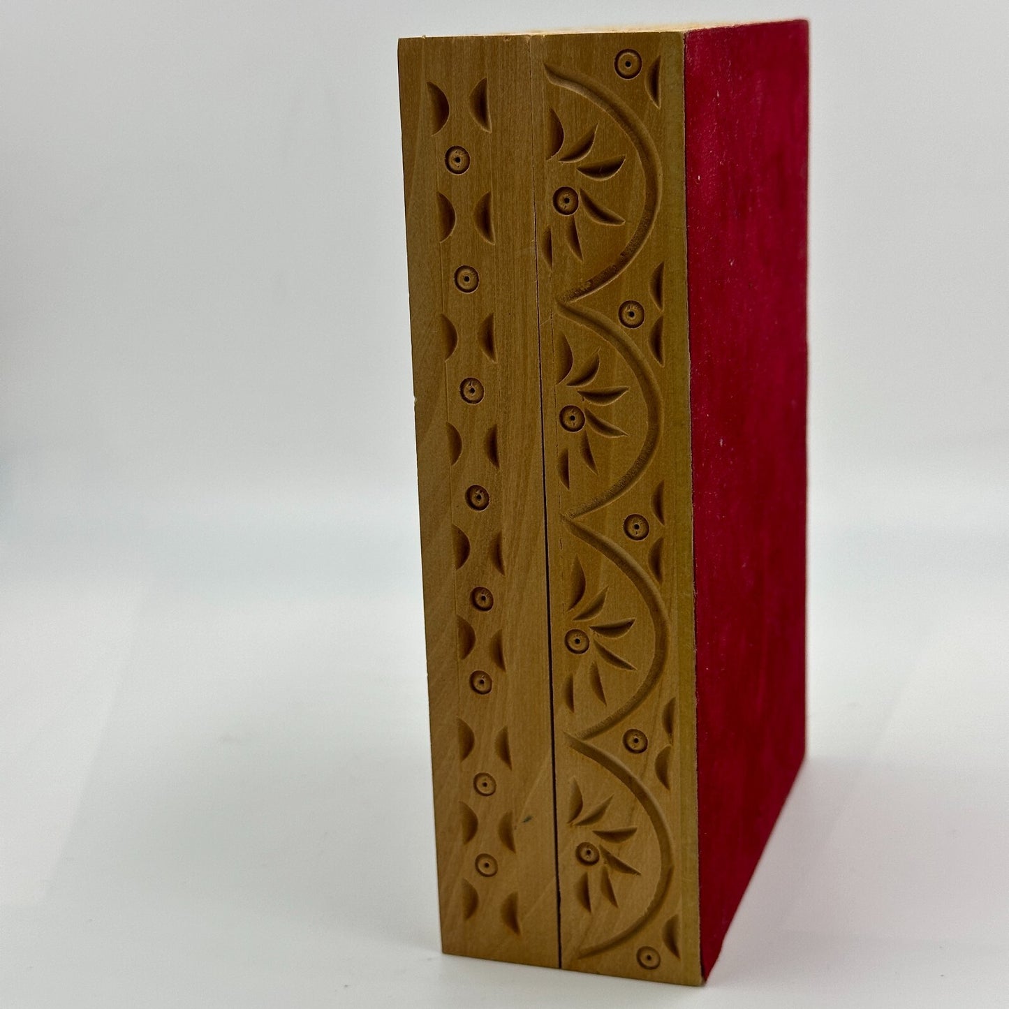 Jewelry Box The Nodding Head Dhol Drum on Lid Red Velvet Carved Wooden