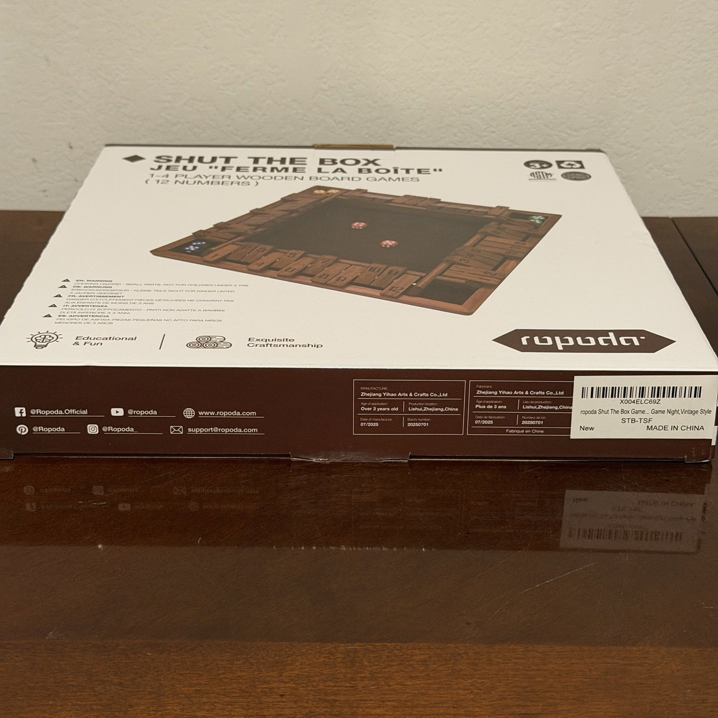 Ropoda 12 Inches 4-Way Shut The Box Dice Board Game (2-4 Players) Sealed