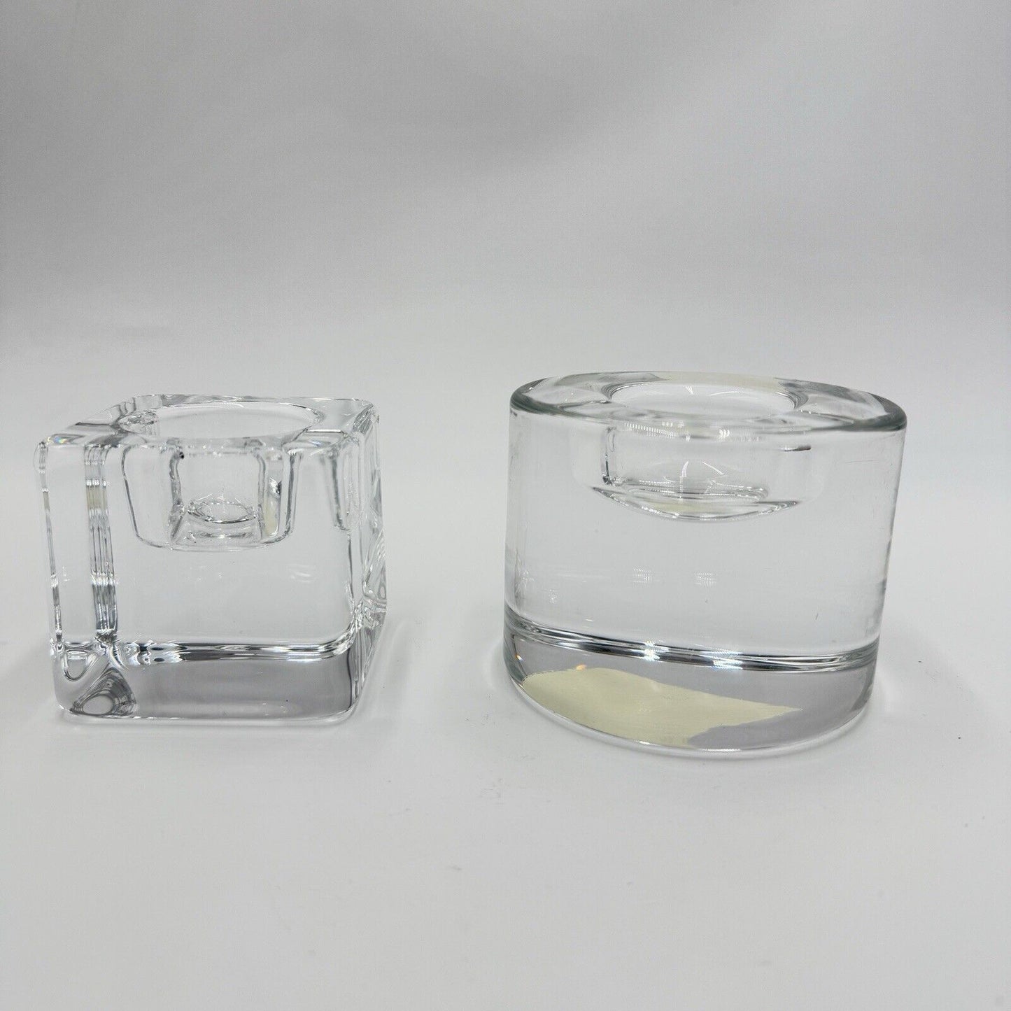 Orrefors Crystal Votive Candle Holders Round And Cube Sweden Vintage Solid