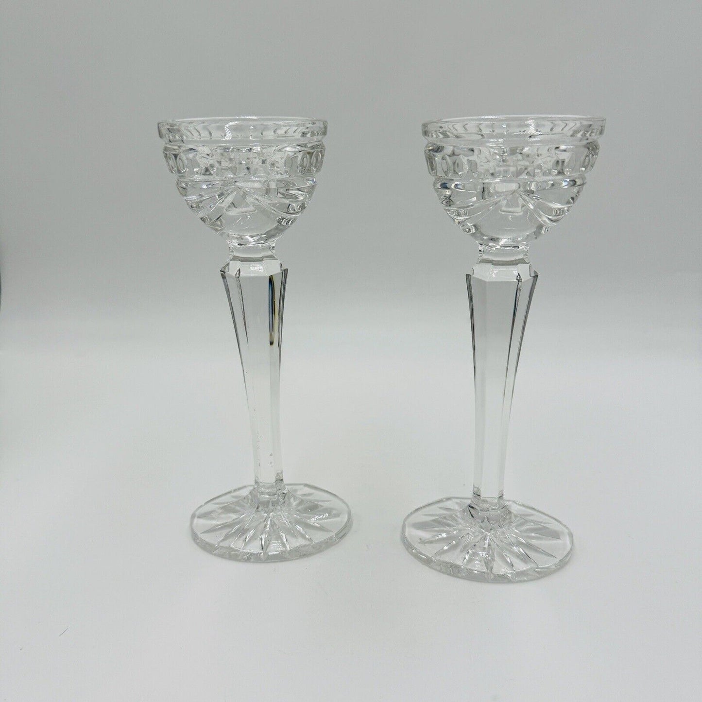 Waterford Crystal Overture Large Pair 8in Conefoot Candlesticks Vintage