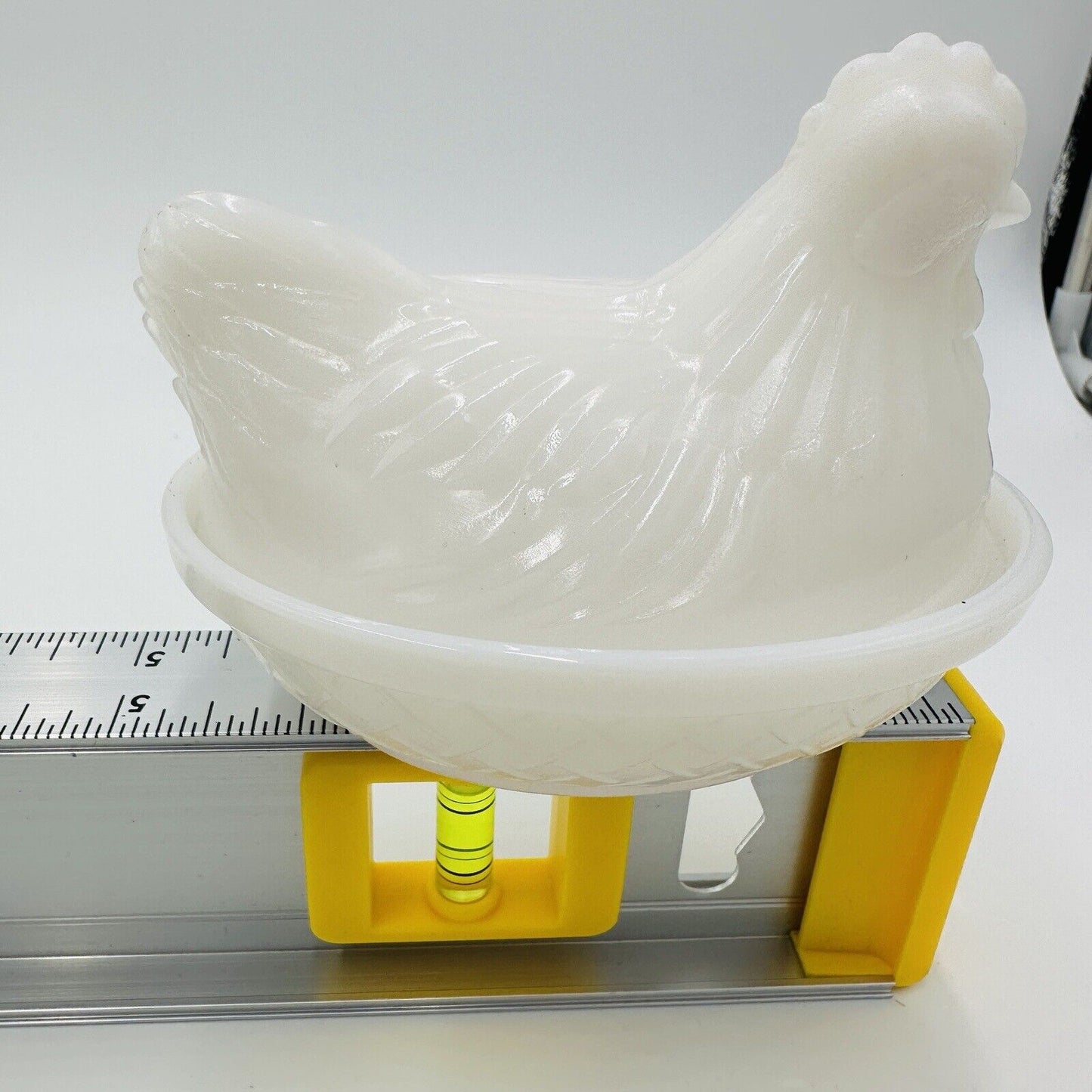 Chicken on Nest Candy Dish Hazel Atlas Platonite Milk Glass Hen 4 1/2" Lid White