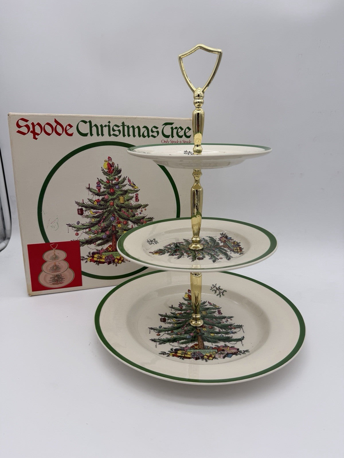 Spode Christmas Tree Triple 3 Tier Serving Tray Cookie Stand England Porcelain B