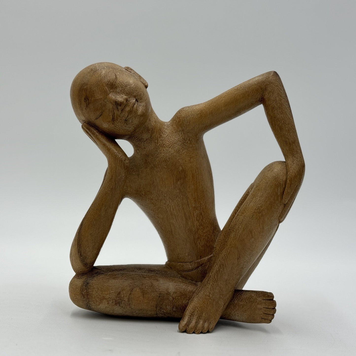 The Thinker Wood Carved Vintage Balinese Figural Sculpture c. 1970's
