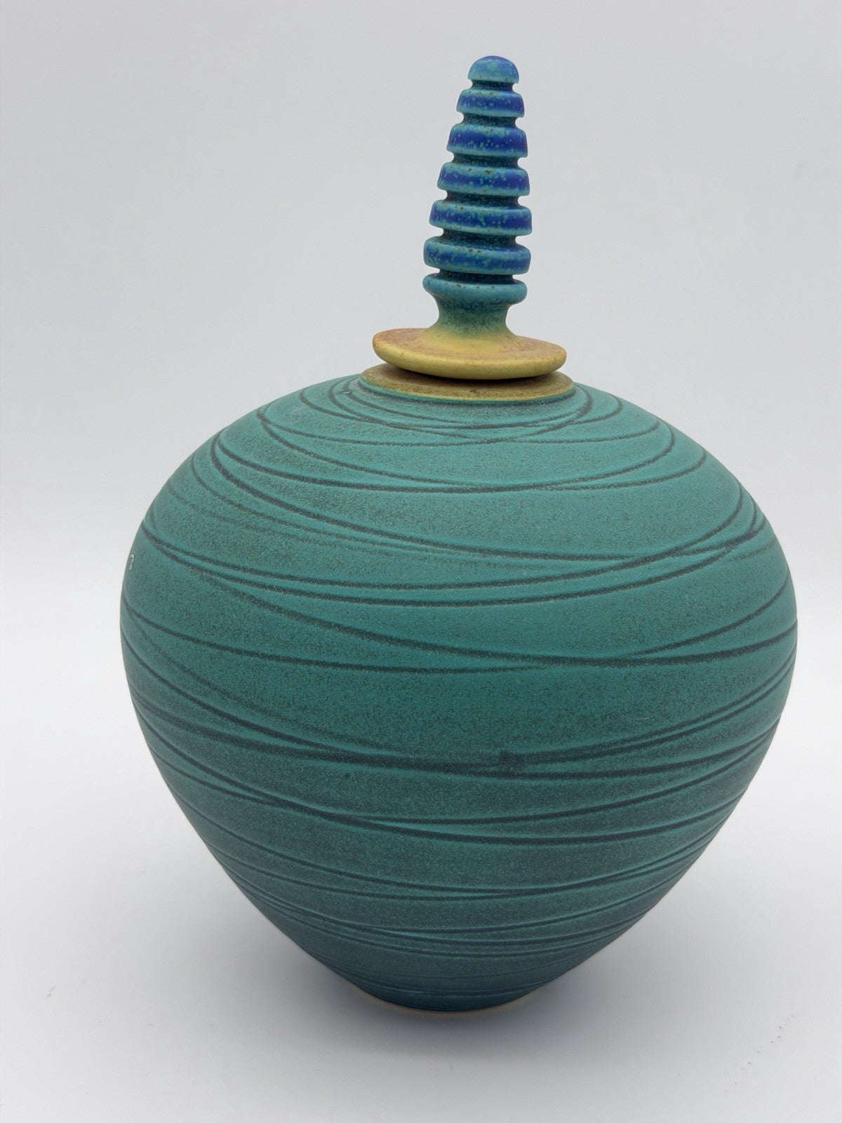 vintage Marali Blalu studio art pottery turquoise W/stopper Urn Genie Vase