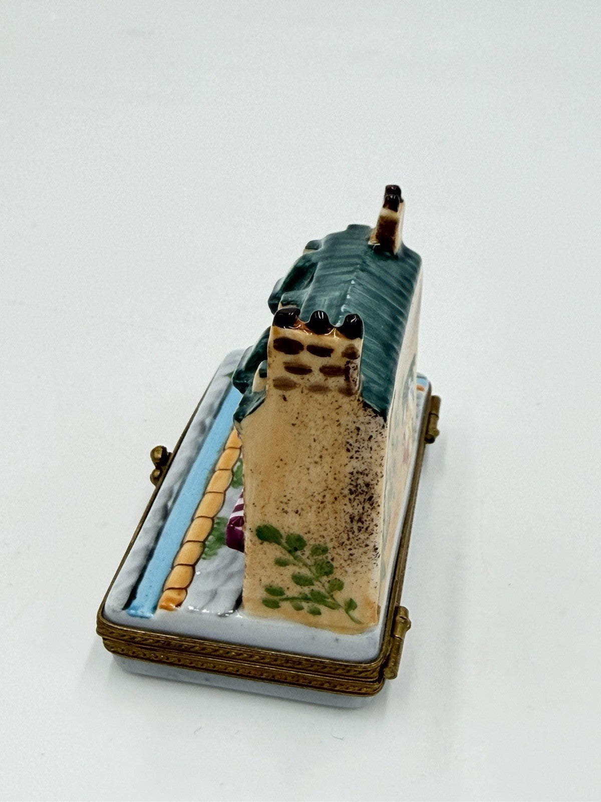 Limoges Porcelain Trinket Box Signed France Paris Street with Shops & Apartments