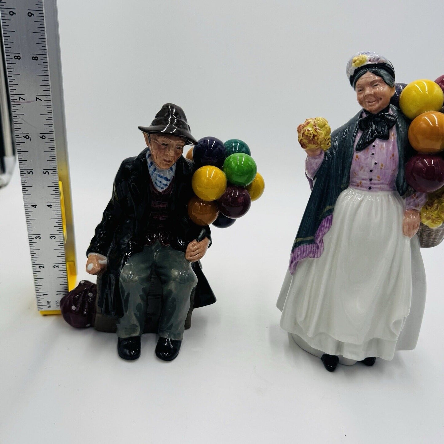 Vintage Royal Doulton England Porcelain Ballon Man & Biddy Pennyfarthing Figures