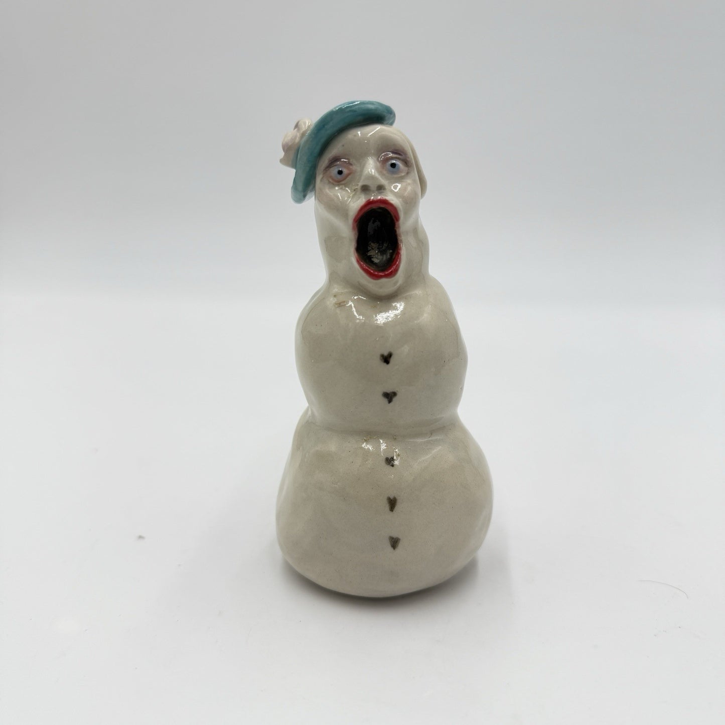 Rare Signed Studio Art Pottery Snowwoman Figurine B Clower 4.5in
