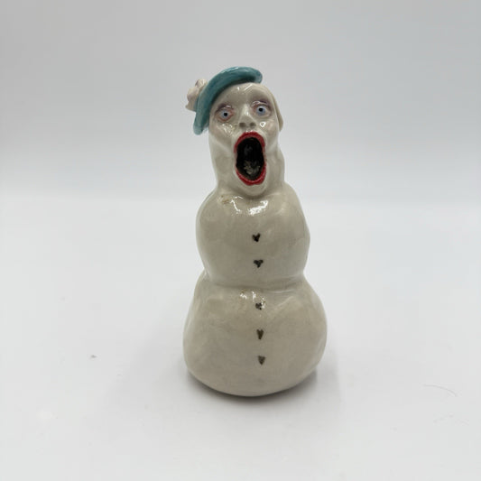 Rare Signed Studio Art Pottery Snowwoman Figurine B Clower 4.5in