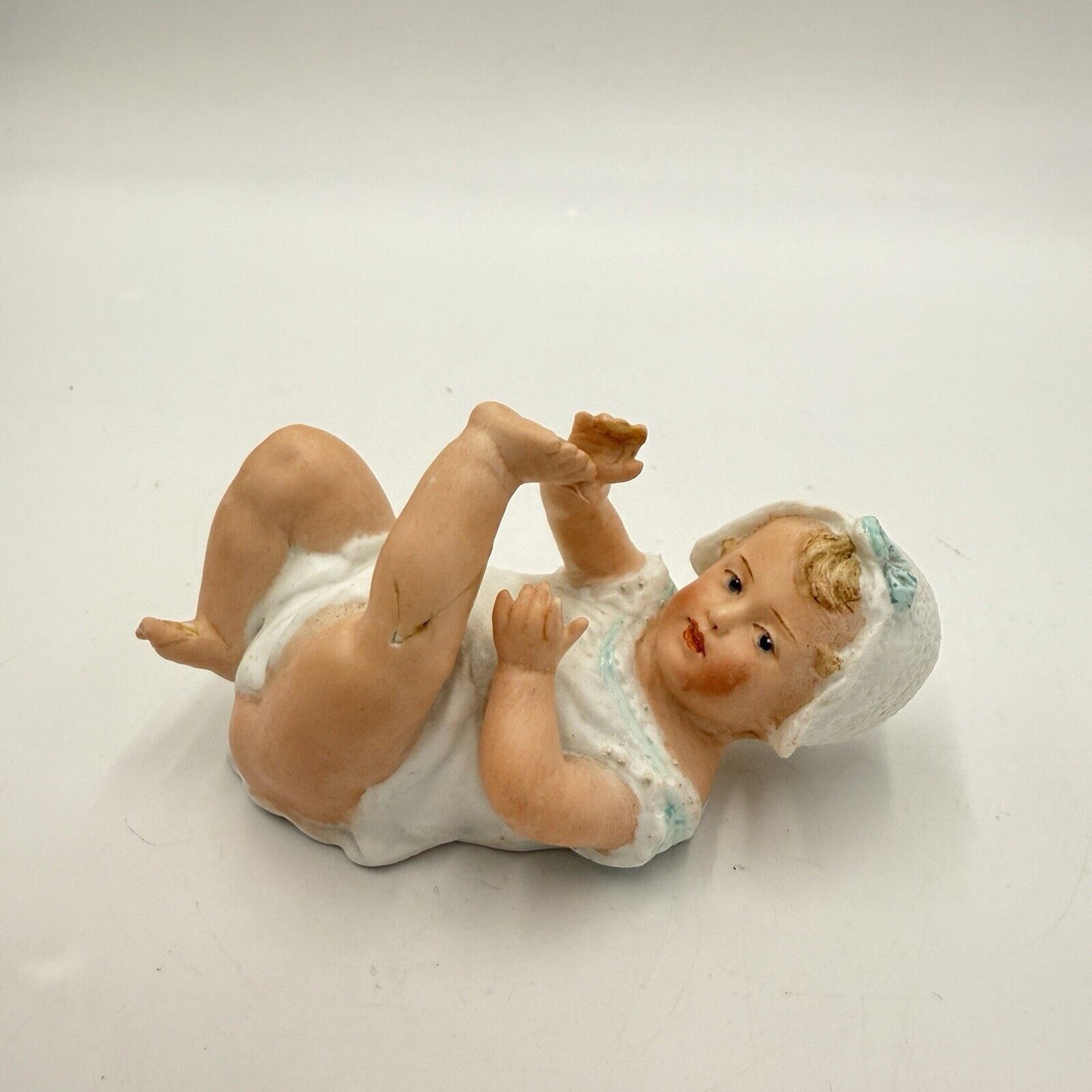 Antique Gebruder Heubach-German Porcelain Bisque-Lying On Back Baby Repaired