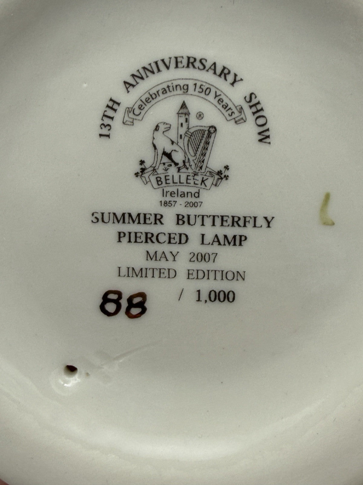 Belleek Ireland porcelain summer butterfly pierced votive lamp 13th Anniversary