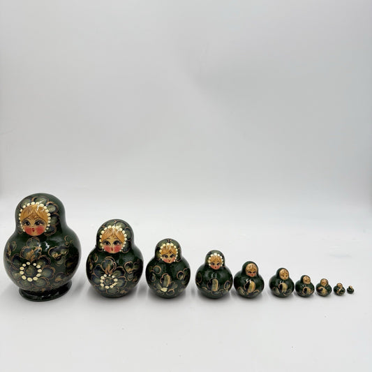 Russian Matryoshka Nesting Dolls Hand-Painted Set 10 PCs Green 5in