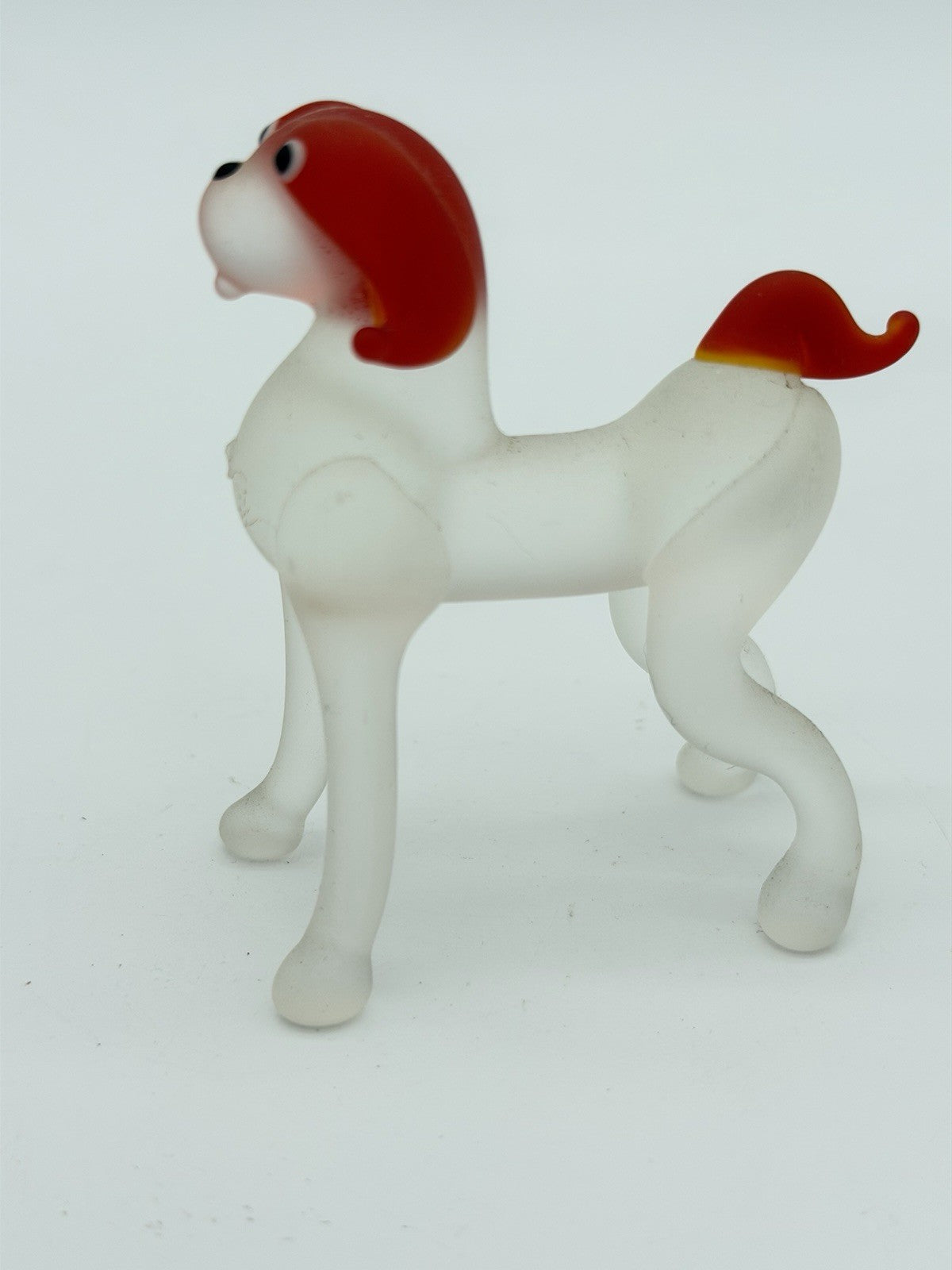 Vintage Art Glass Hand Blown Vizla Dog Red White Figurine 2.5”Italian European