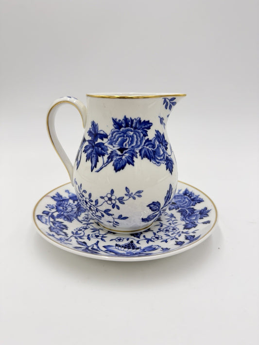 Wedgwood England Porcelain Creamer & Saucer Set Avon Blue/white 1945 Floral