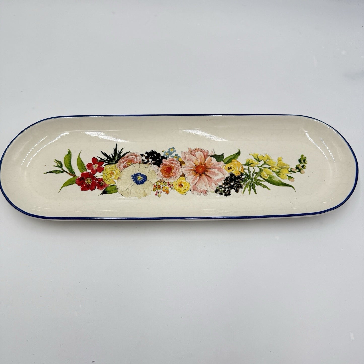 Pottery Barn Rimsk Platter Floral Oval Stoneware Spring