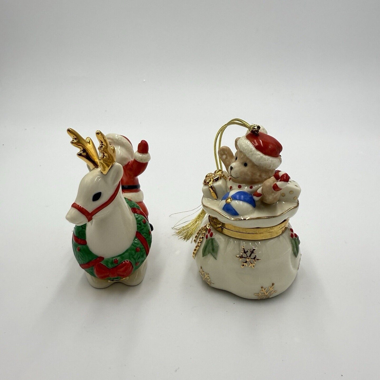 Lenox Porcelain Treasures Collection Christmas Ornaments Santa Sleigh Gift Bag