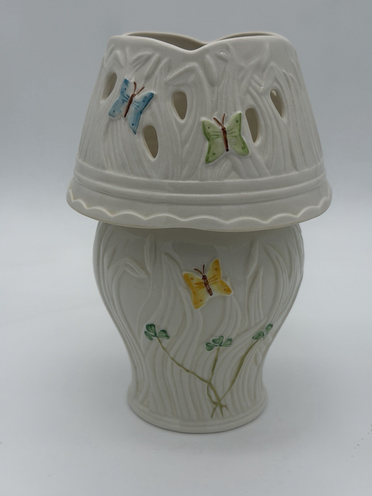 Belleek Ireland porcelain summer butterfly pierced votive lamp 13th Anniversary