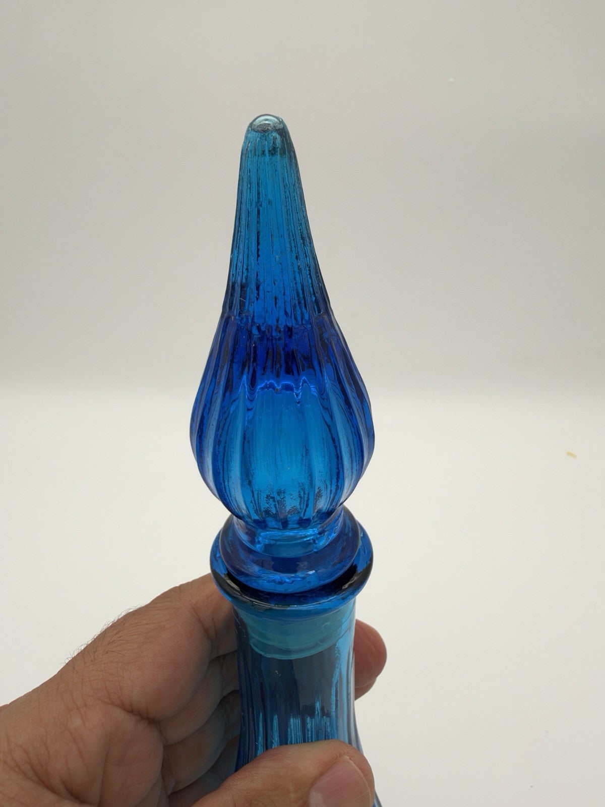 MCM Empoli Art Glass Genie Bottle Decanter Kingfisher Blue C1960s Italy 10.5”