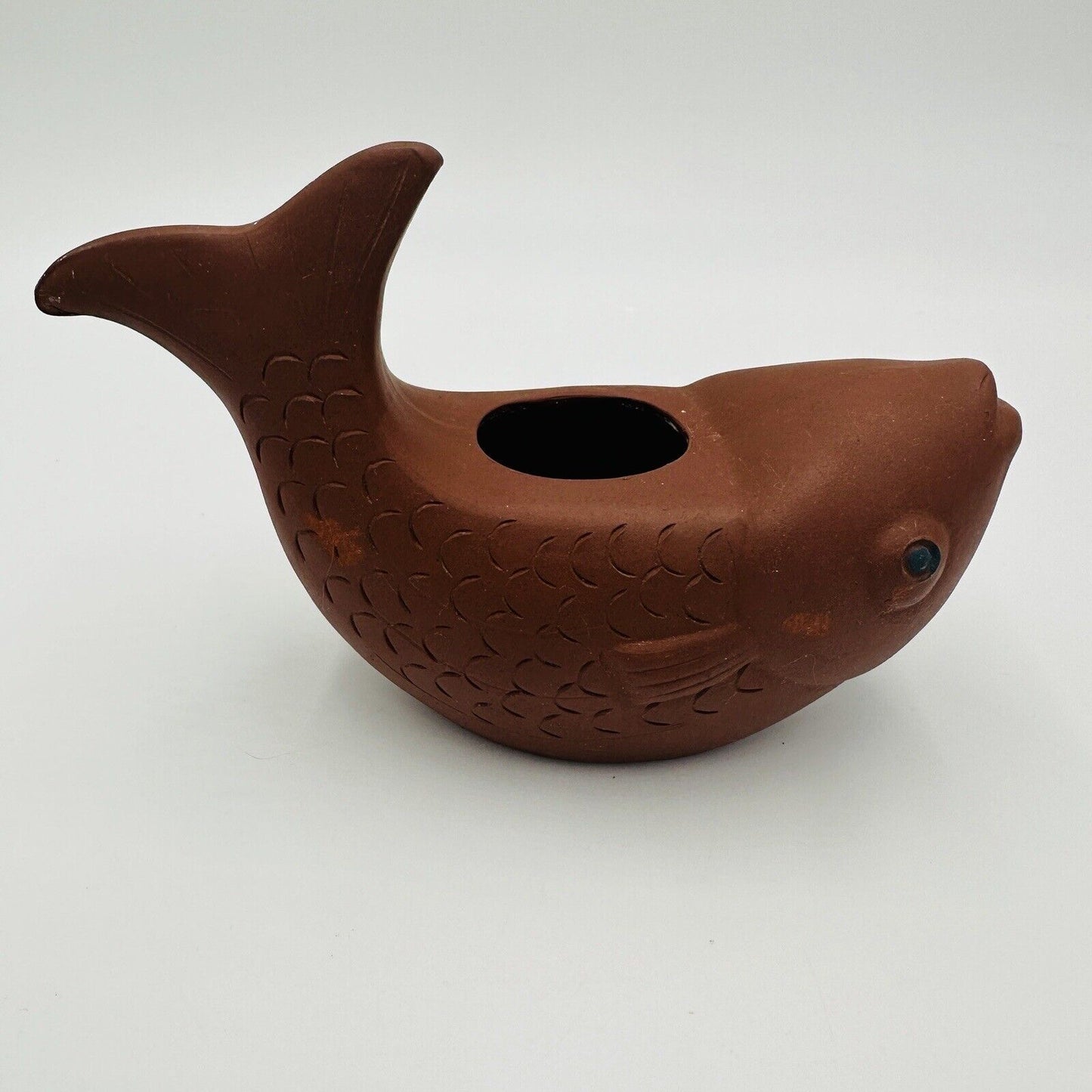 Chinese Pottery Terracotta Yixing Zisha Clay Fish Candle Holder Vase Home Decor