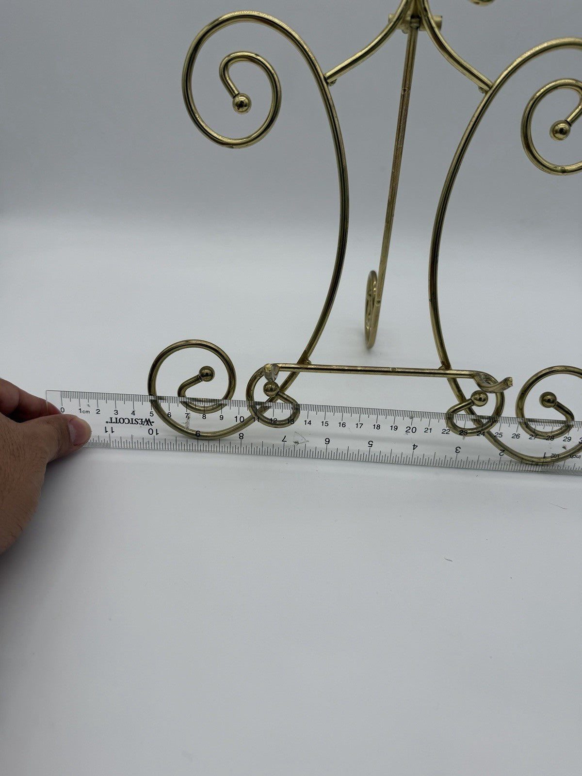 Vintage Ornate Brass Tone Picture Art Plate Book Easel Display Stand 10”x10”