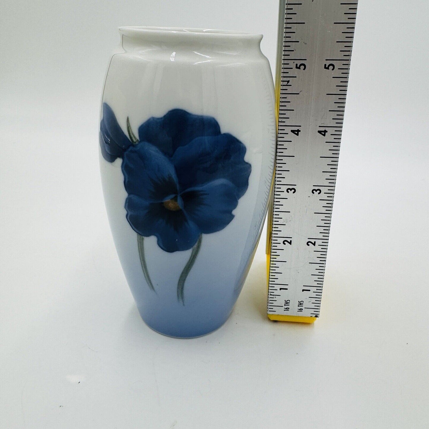 Bing & Grondahl Denmark 5” Porcelain Vase Blue Ombre Pansy Floral Vintage