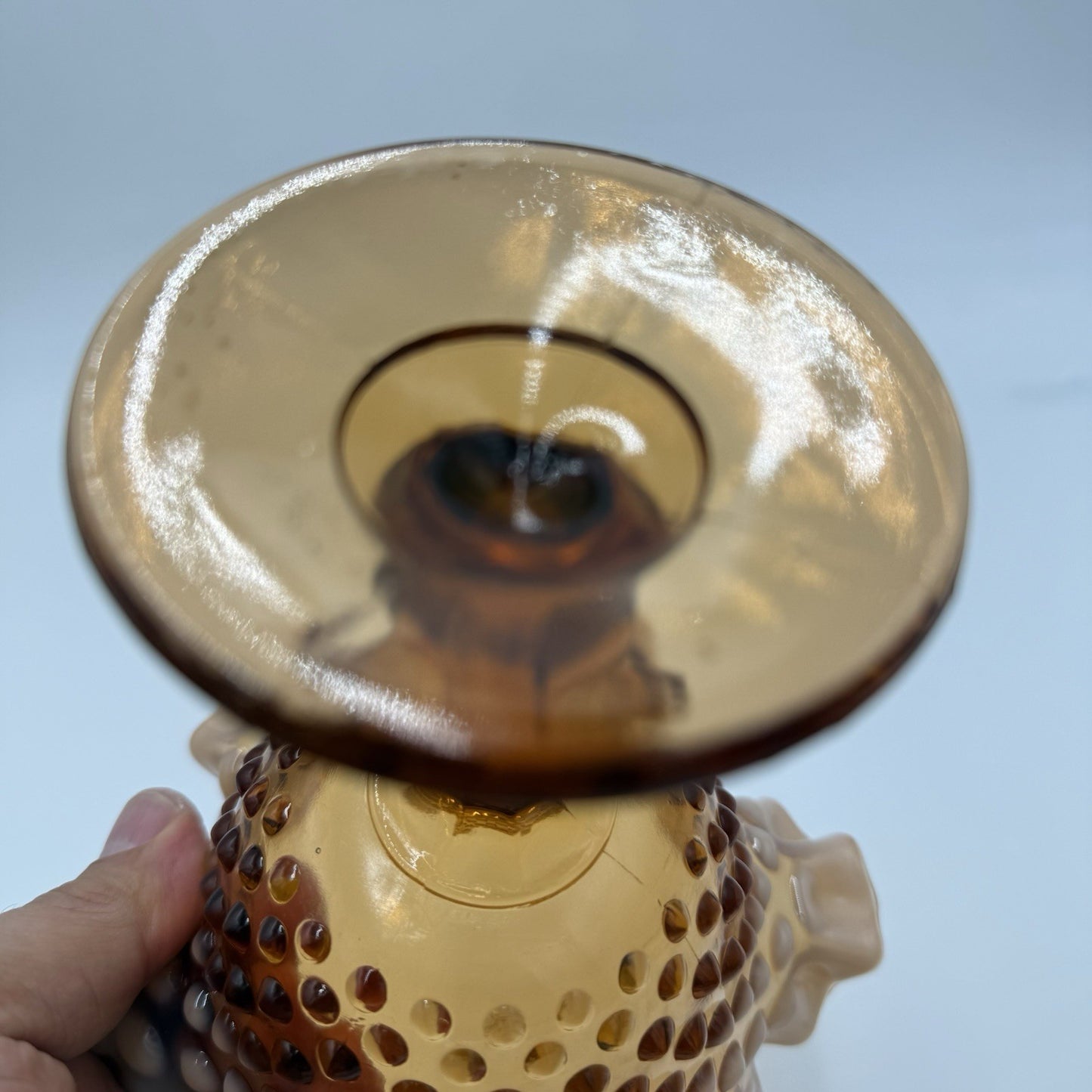 Fenton Art Glass Root Beer Opalescent Gradient Hobnail Ruffled Compote 6in