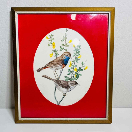 Anatole Marlin Bird Print Blue Throat Framed Art Home Decor Vintage Signed