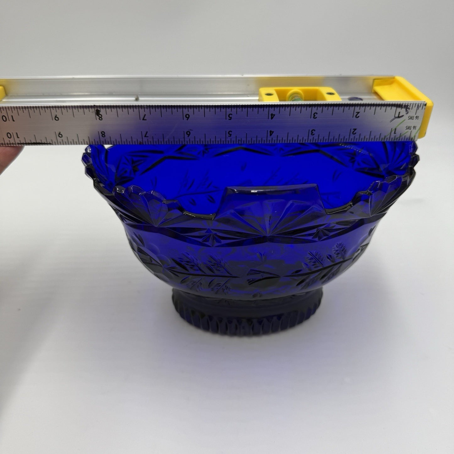 Imperial Poland Cobalt Blue Glass 24% Lead Crystal Fruit Bowl Vintage 6.5”x 8"