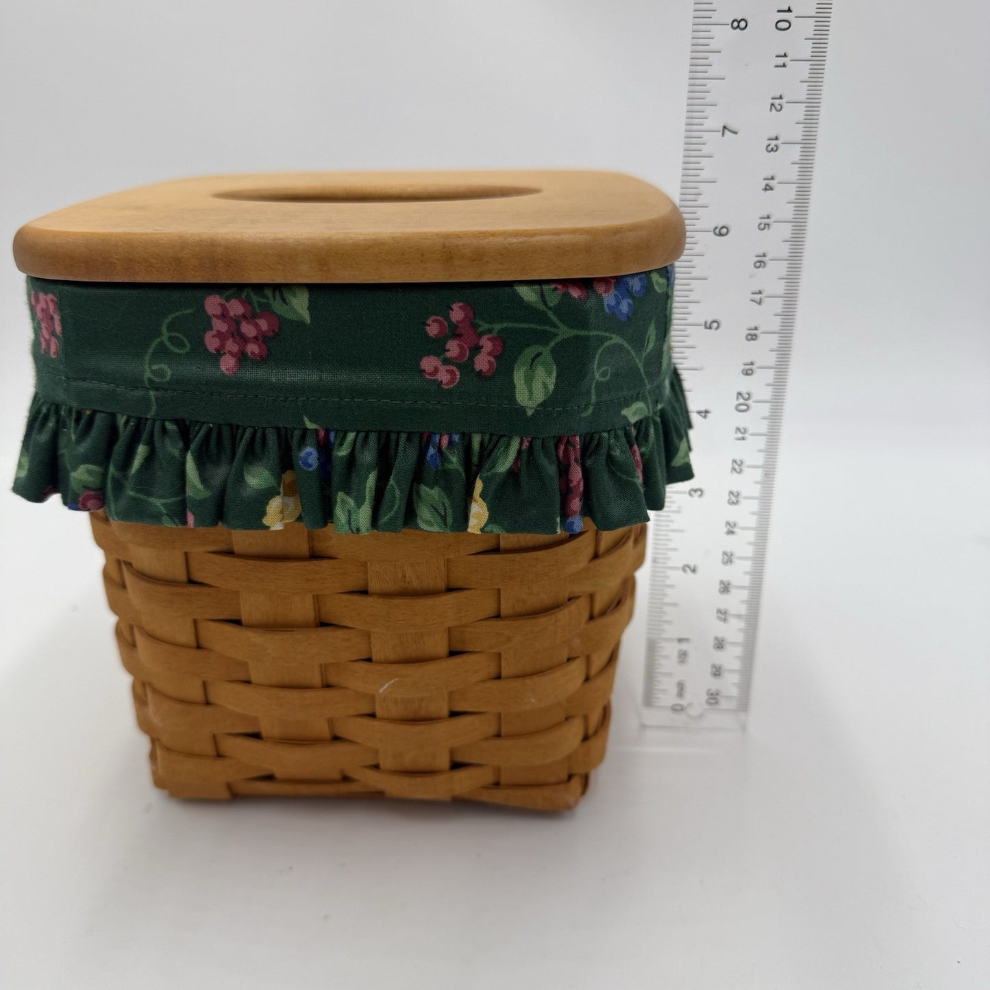 Longaberger Vintage 1996 Kleenex Basket Square W/Lid & Sturdy Fabric Liner