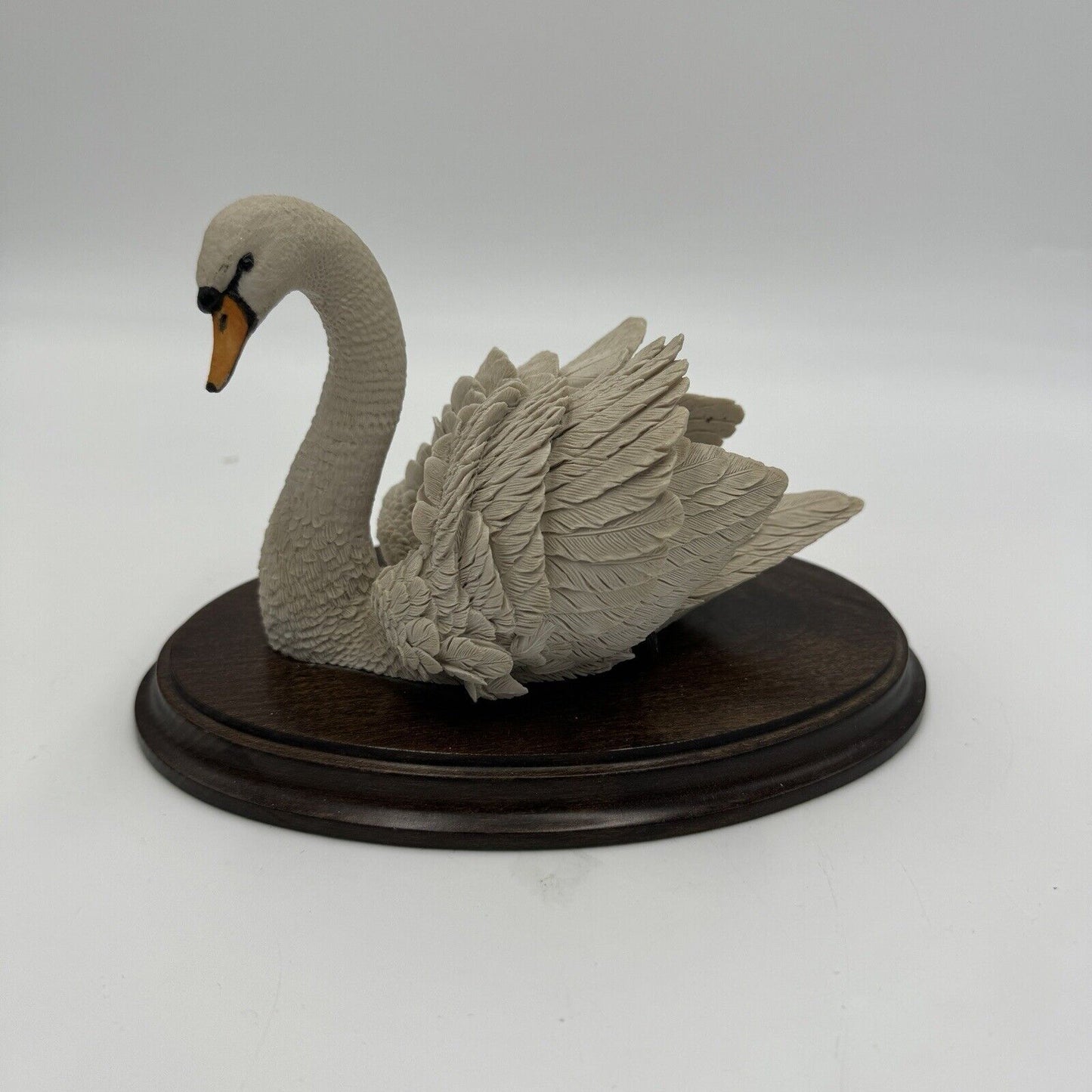 Country Artists Large Swan Painted Figurine England Signed Willis Wood Base