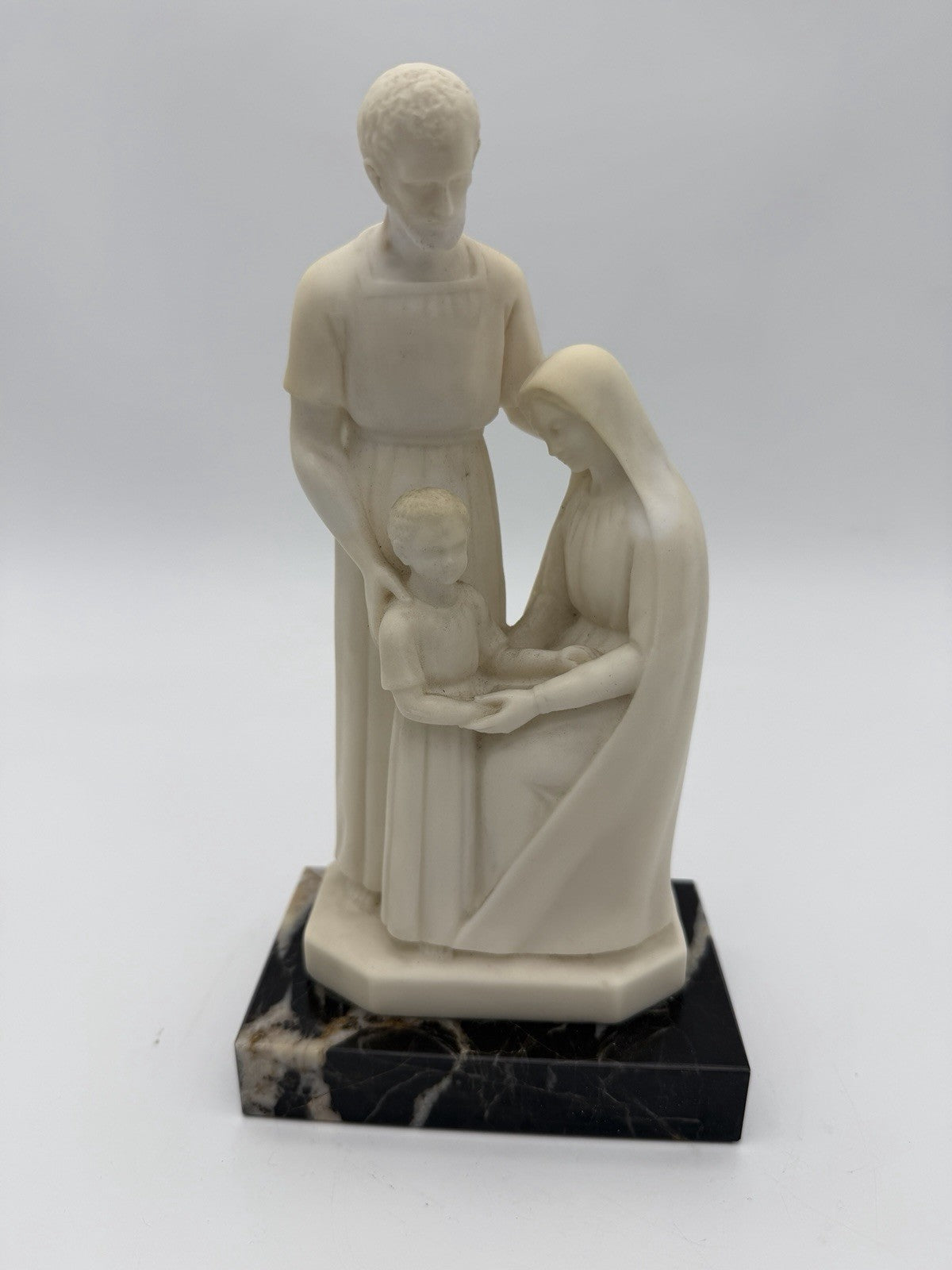 Vtg M.Angeli France PP Depose Holy Family Alabaster On Marble Base Sculpture 8”H
