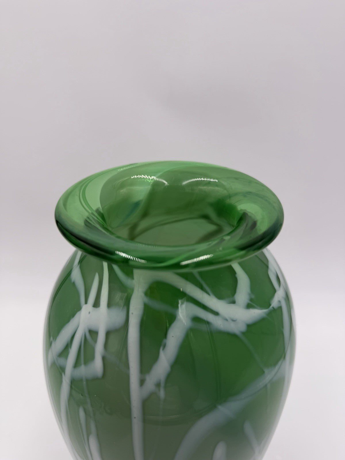Rare Vintage James Kingwell Ice Fire Art Glass Green Large 11” Vase Signed