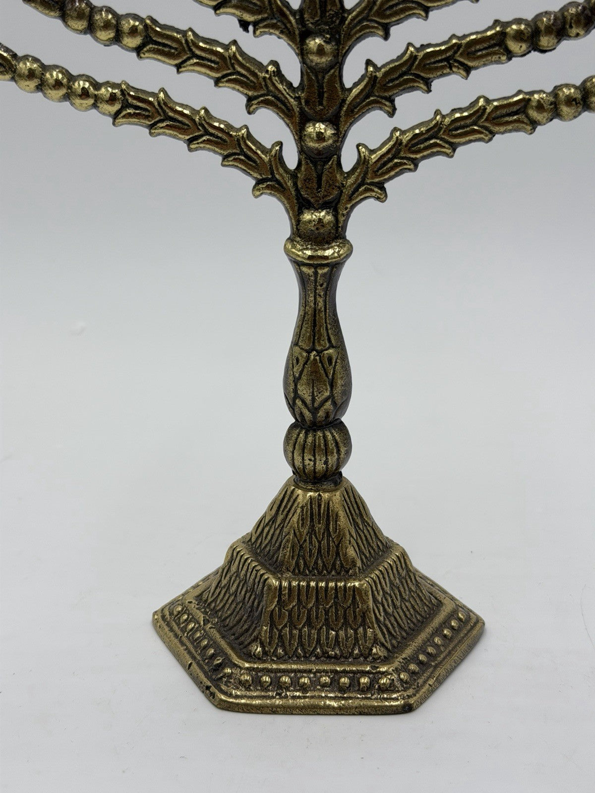 Vintage Brass Hanukkah Menorah Jerusalem Judaica candlestick Israel 8in