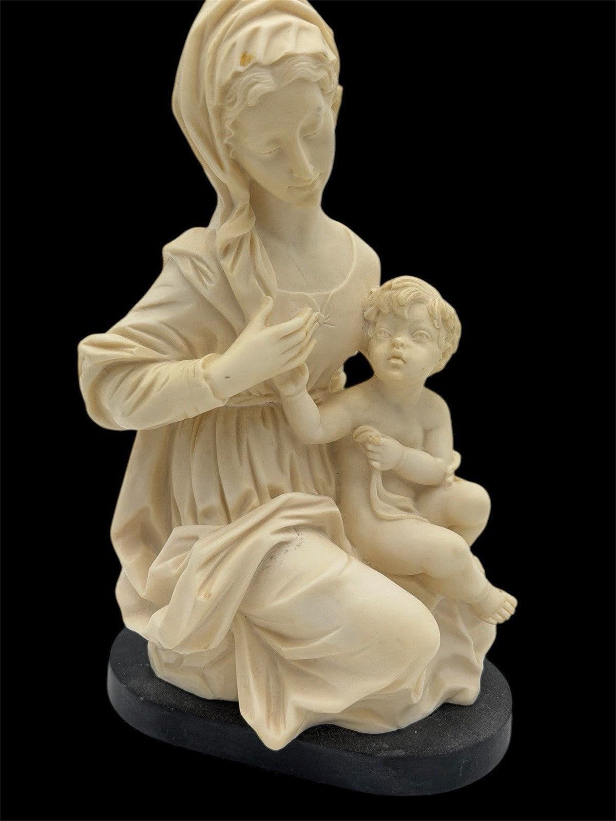 Vintage A Santini Italy Carved Alabaster Madonna Mother & Child Sculpture 10”H