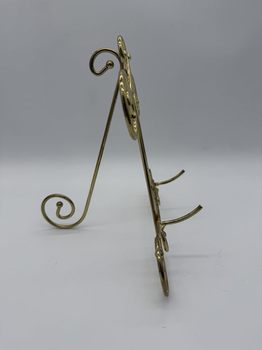 Vintage Ornate Brass Tone Picture Art Plate Book Easel Display Stand 10”x10”