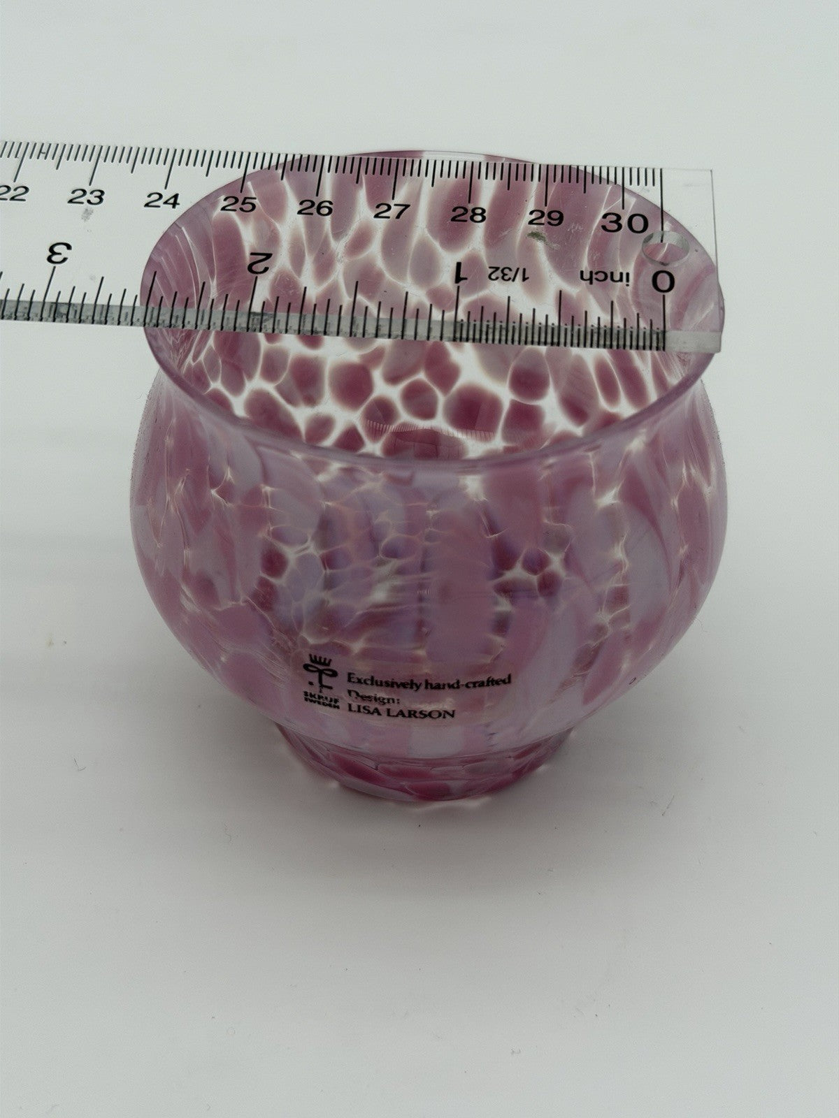 Lisa Larson Art Glass Pink Tea Light Votive Candle Holder Skruf Sweden Vintage