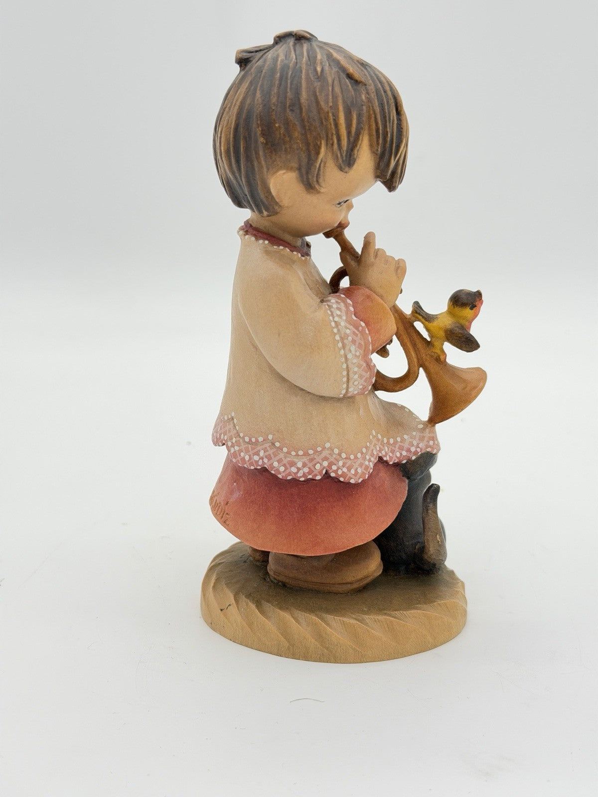 ANRI Italy Folk Art Hand Wood Carved Trumpeter Painted Figurine Vtg 6.25"